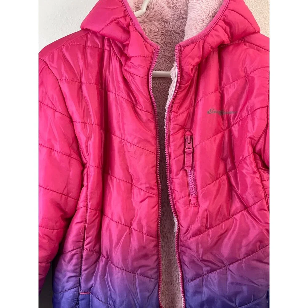 Eddie Bauer Pink & Purple Ombre Quilted Hooded Jacket With Fleece Lining - Picture 3 of 15